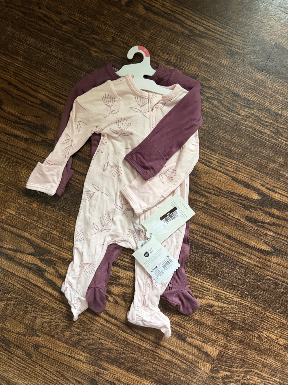Cloud Island Baby Girls’ So Very Soft 2 pack modal sleepers floral and plum